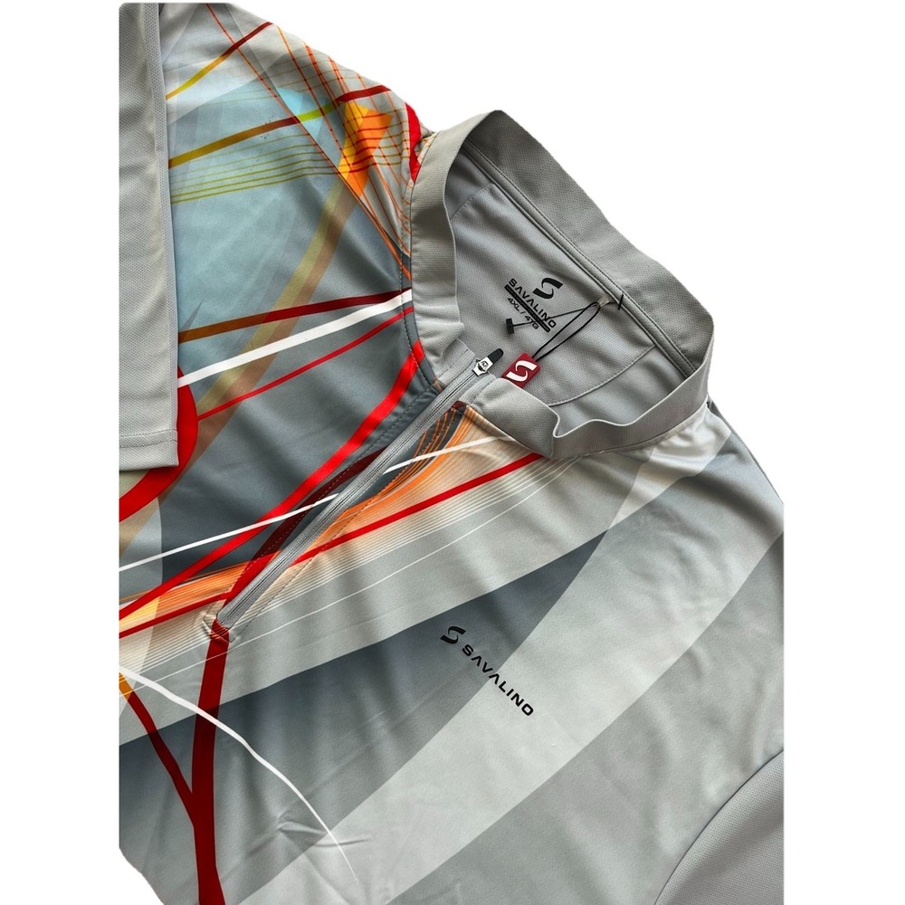 NWT Savalino 1/4 Zip Men's Bowling Shirt 4XL Geometric Design UV30 quick Dry‎